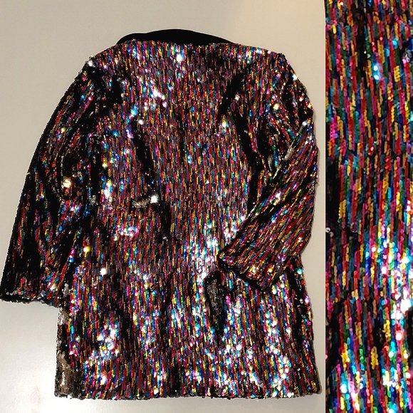 NWOT✨️ Anthropologie Cartonnier Rainbow Silver Black  Sequin Flip Blazer Jacket - Picture 8 of 13